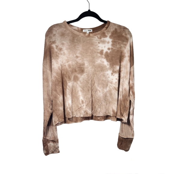 Fashion Nova Long Sleeve Tie Dye Crop Top - Tan / Taupe - Picture 7 of 10
